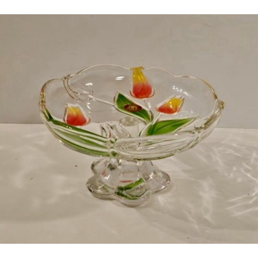 Vintage Walther Glas Footed Fruit Bowl - Tulip Pattern - Made in German
